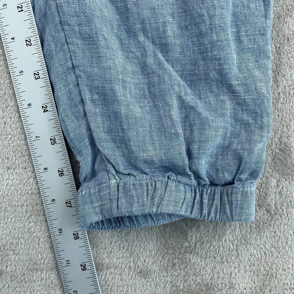 Athleta Cabo Linen Jogger Women 14 Blue‎ Tapered Fit Active Travel NWOT